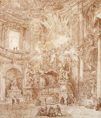 Interior of a church (red chalk on paper) od Hubert Robert