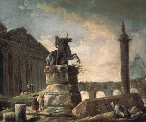Ruins with statue and ornamented column od Hubert Robert