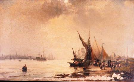 Fisherfolk on the Shore in a Calm Estuary Scene at Daybreak od Hubert Thornley