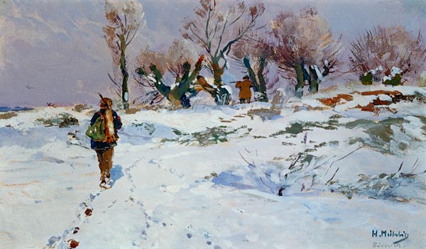 Winter hunting at Büderich. od Hugo Mühlig
