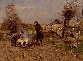 Sheep shepherd at the fire od Hugo Mühlig