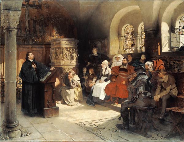 Luther Preaches using his Bible Translation while Imprisoned at Wartburg od Hugo Vogel