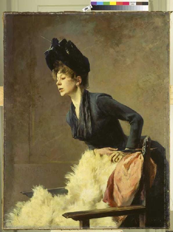 Portrait of a young lady od Hugo von Habermann