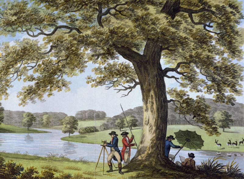 Humphrey Repton surveying with a Theodolite (colour litho) od Humphry Repton