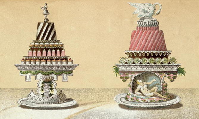 Design for the presentation of Charlottes a la Reine & Pain de Framboises a la Leda, illustration fr od Hungarian School (19th century)