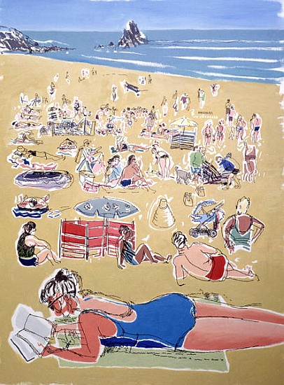 Bathers, Broadhaven Beach, Dyfed, 1995 (oil on ink on board)  od Huw S.  Parsons
