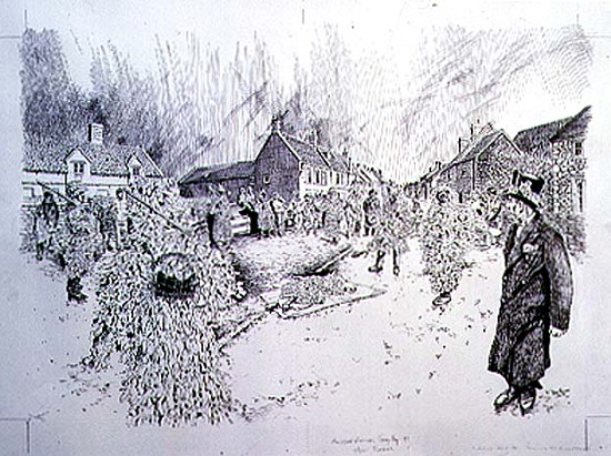 Boxing Day Mummers, Marshfield, 1998 (pen and ink on paper) (see also 107624)  od Huw S.  Parsons