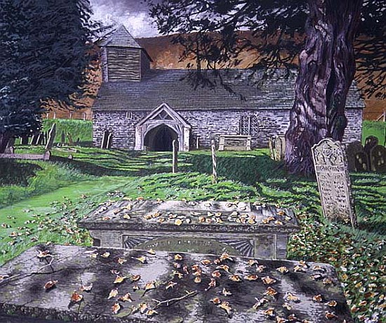 Colva Church, Powys, Autumn Day, 1992 (gouache on card)  od Huw S.  Parsons
