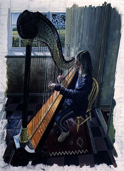 Sian James, Harpist, 1994 (oil on board)  od Huw S.  Parsons
