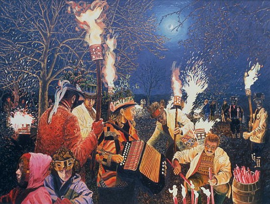 Wassailing in Herefordshire, 1995 (oil on board)  od Huw S.  Parsons