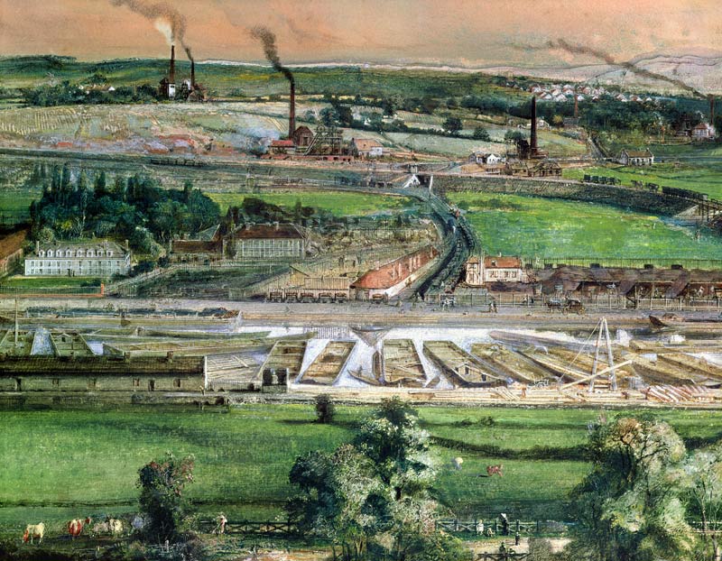 Industrial landscape in the Blanzy coal field, Saone-et-Loire, c.1860 (w/c on paper) (detail of 1573 od Ignace Francois Bonhomme