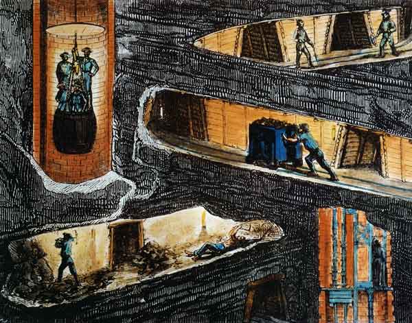 Cross-section of a Coal Mine (colour litho) od Ignace Francois Bonhomme