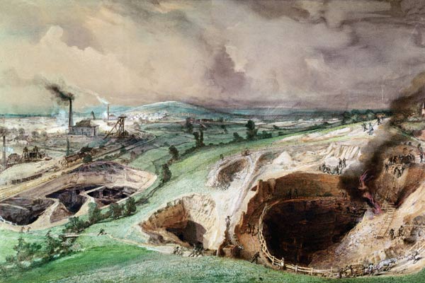 Open-cast Mines at Blanzy, Saone-et-Loire, 1857 (w/c on paper) od Ignace Francois Bonhomme