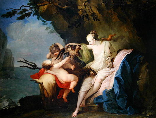 The Nymph Adrastia and the Goat Amalthea with the Infant Zeus (oil on Roman cobblestone canvas) od Ignaz Stern