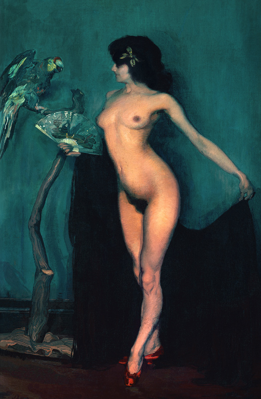 Nude Woman and Parrot od Ignazio Zuloaga