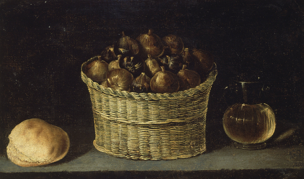 Wicker Basket with Figs, Bread and Pitcher with Honey od Ignazio Zuloaga