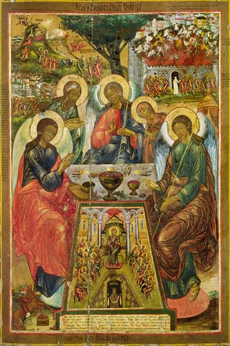 Alttestamentliche Trinity and appearance of the St. spirit in front of the apostles od Ikone (russisch)
