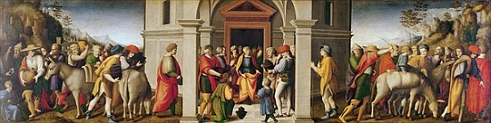 Joseph receives his Brothers, c. 1515 od Il Bacchiacca Francesco Ubertini