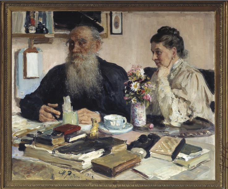 The author Leo Tolstoy with his wife in Yasnaya Polyana od Ilja Efimowitsch Repin
