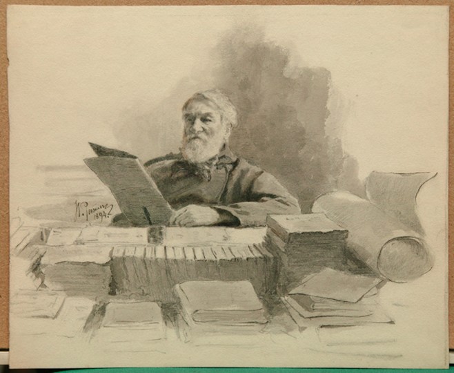 Portrait of the author Dmitry Grigorovich (1822-1899) od Ilja Efimowitsch Repin