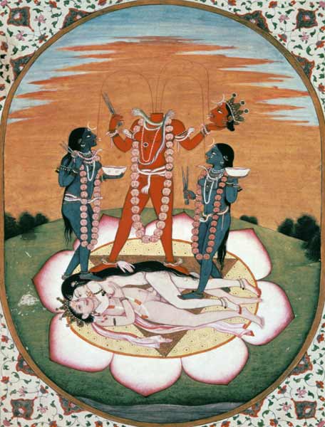 Icon of Chinnamasta, the Mahavidya arising from the joined bodies of the Originating Couple, Kangra, od Indian School