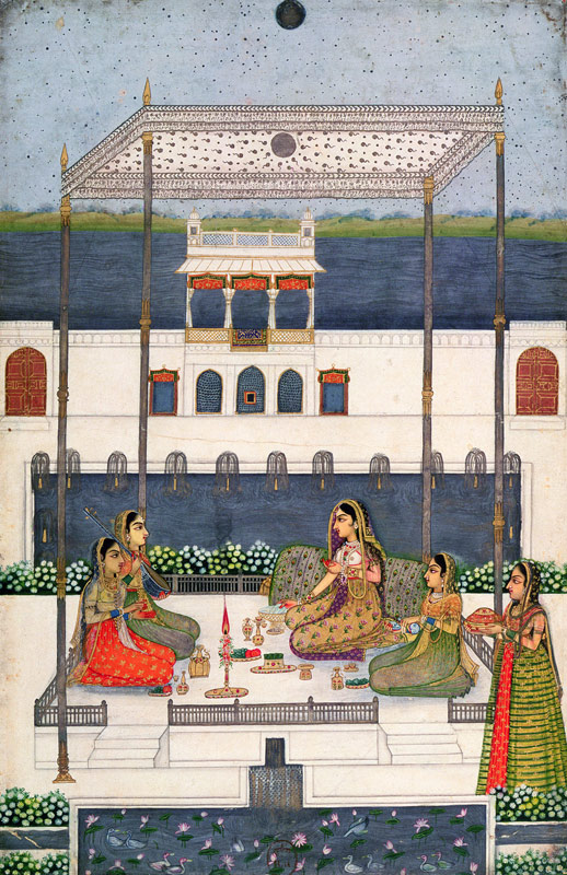 Evening party in the garden of a Mughal Palace, Lucknow or Murshidabad, West Bengal od Indian School