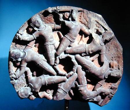 Ceiling roundel with eight inter-linked armed warriors, South Rajasthan od Indian School