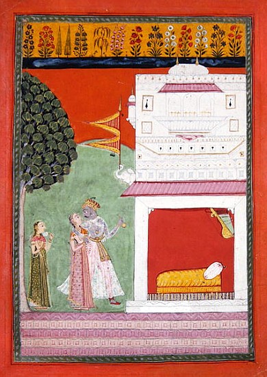 Lovers approaching a bed chamber, Malwa, c.1680 od Indian School