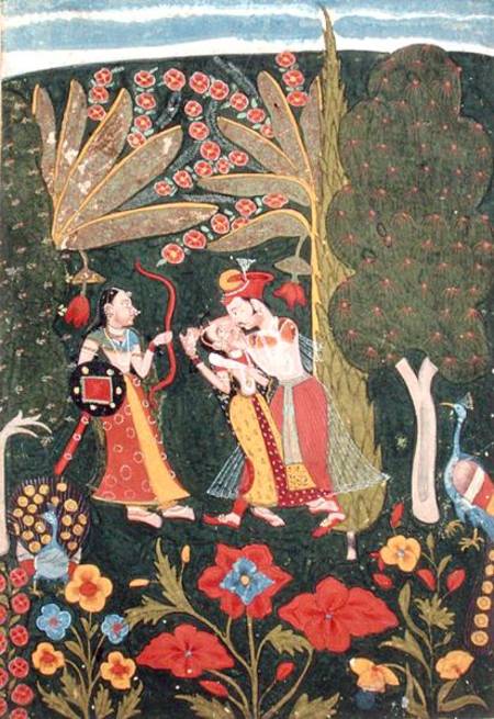 Lovers Embracing in a Forest, Bundi od Indian School