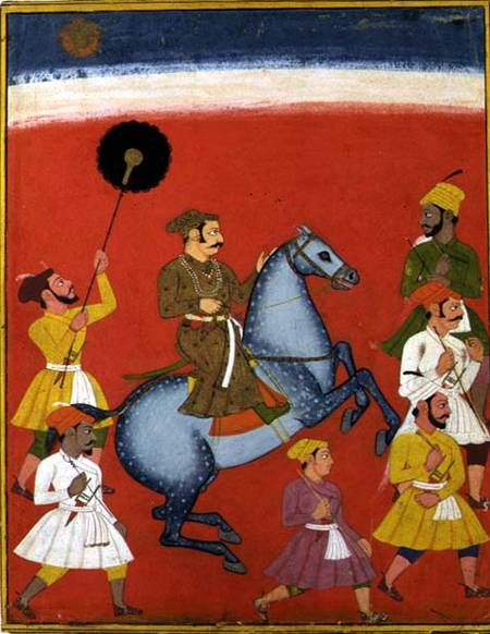 Maharana Raj Singh I of Mewar (reg. 1652-80) Riding, Udaipur (Mewar) Rajasthan od Indian School