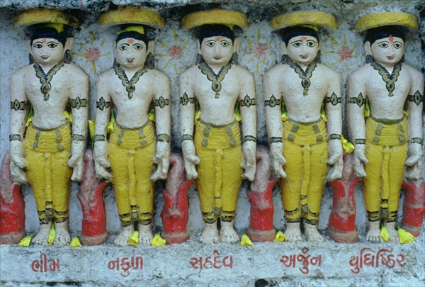 Pancha Pandava, the five hero brothers of the Mahabharata (painted stone)  od Indian School