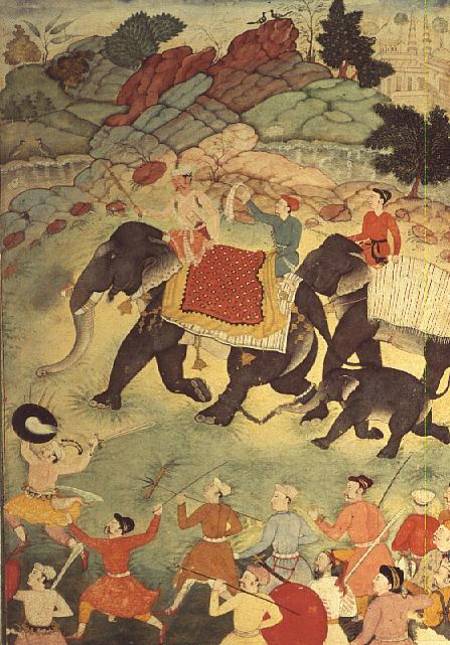 A party of elephant hunters, Mughal od Indian School