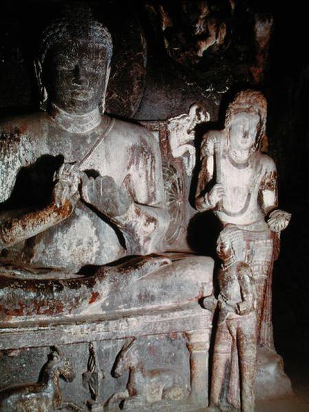 Seated Buddha making the first teaching gesture from the Caitya Hall of Cave 10 od Indian School
