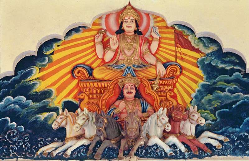 Surya Narayan, the Sun God (painted relief)  od Indian School