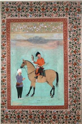 Ms E-14 Shah Abbas (1571-1629) on a horse holding a falcon