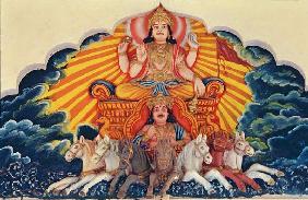 Surya Narayan, the Sun God (painted relief) 