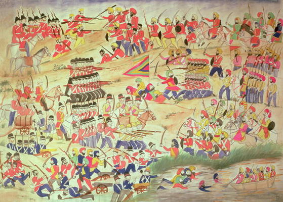An Incident during the Sikh Wars, (w/c on paper) od Indian School, (19th century)