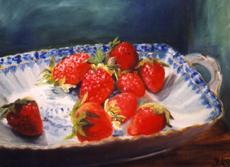 Strawberries into porcelain bowl