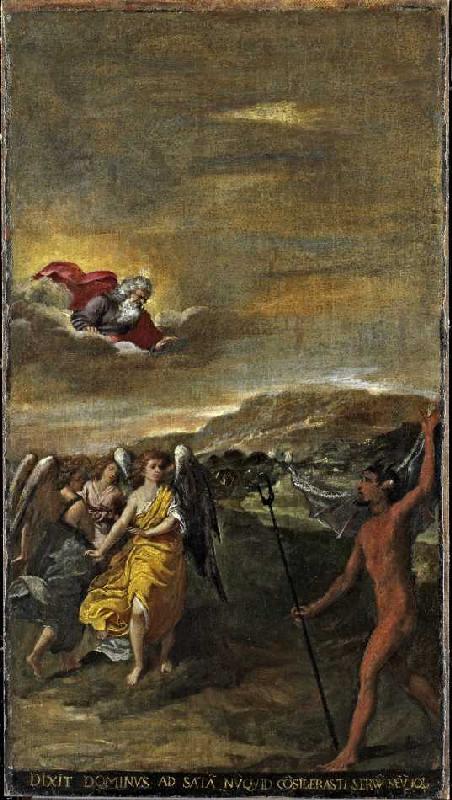 Acht Darstellungen aus dem Leben des Hiob: Gott spricht mit dem Teufel od Ippolito (genannt Scarsellino) Scarsella