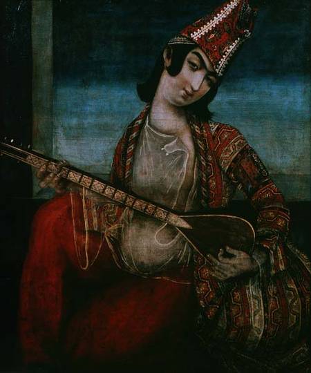 Young Woman Playing a Guitar od Iranian School