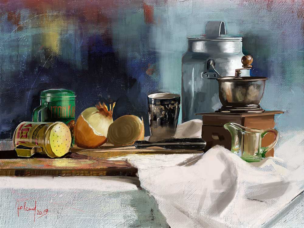 Still life with a milk can and a coffee grinder od Georg Ireland