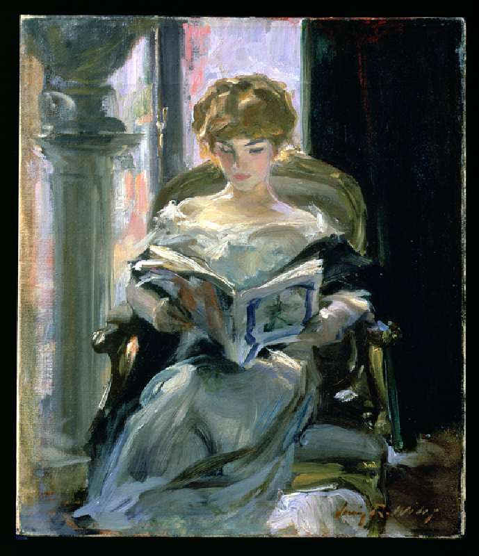 Woman Reading (oil on canvas) od Irving Ramsay Wiles