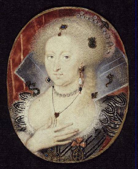 Queen Anne of Denmark, miniature od Isaac Oliver