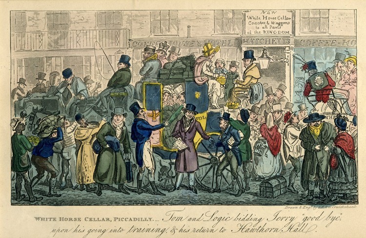 White Horse Cellar, Piccadilly (From: "36 scenes from real life") od Isaac Robert Cruikshank