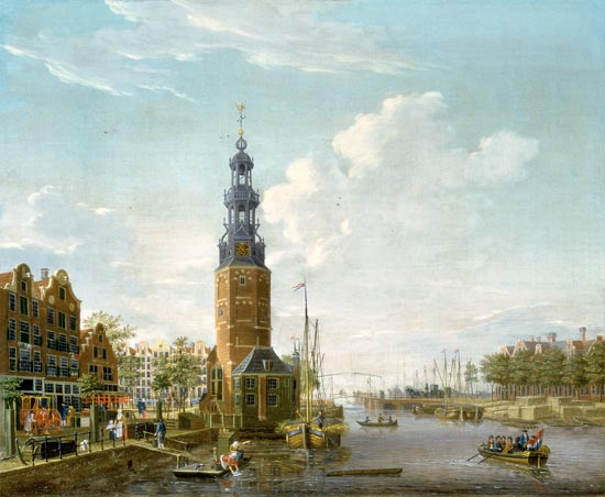 View of Amsterdam with the Montelbaanstower on the Oude Schans od Isaak Ouwater