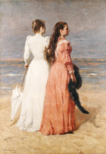 Elegant gekleidete Damen am Strand od Isidor Verheyden