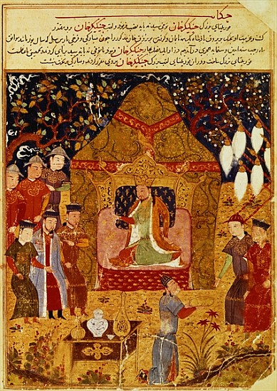 Genghis Khan in his tent Rashid al-Din (1247-1318) od Islamic School