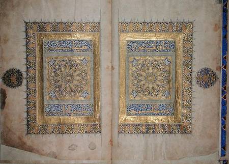 Illuminated pages from a Koran manuscript, Il-Khanid Mameluke School od Islamic School