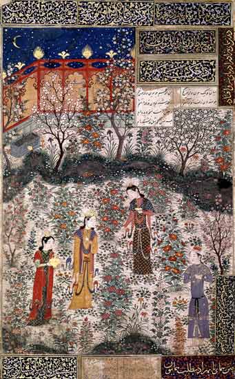 The Persian Prince Humay Meeting the Chinese Princess Humayun in a Garden od Islamic School