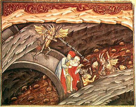 Ms 207 f.245 Dante's Inferno with a commentary by Guiniforte degli Bargigi od Scuola pittorica italiana